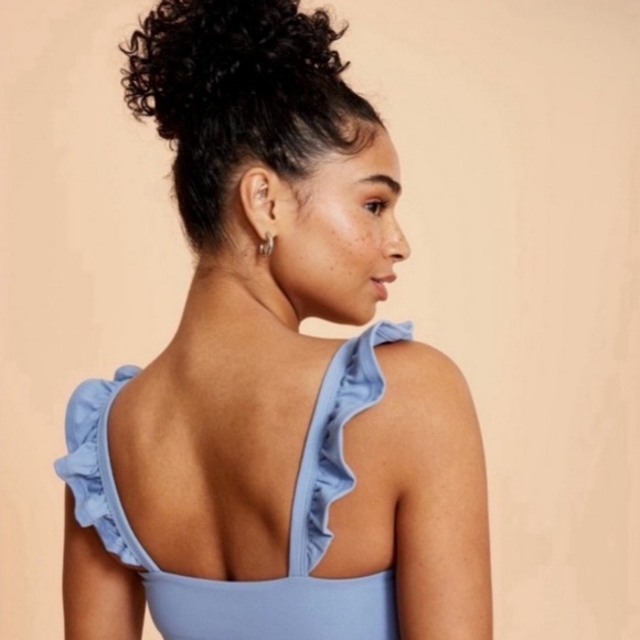 Blogilates Romantic Ruffle Tank Top - Steel Blue - Picture 2 of 5